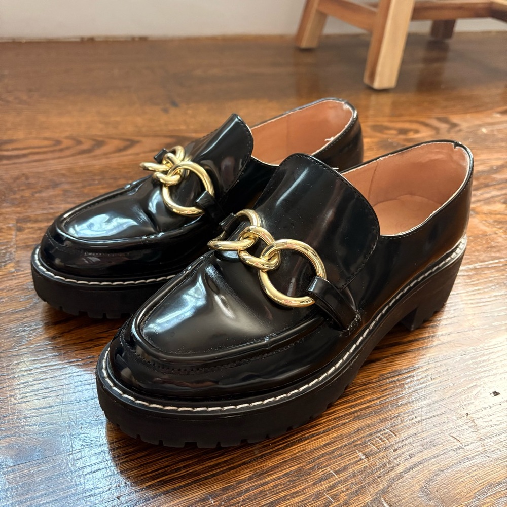 Urban Outfitters Black Loafers with Gold Accent